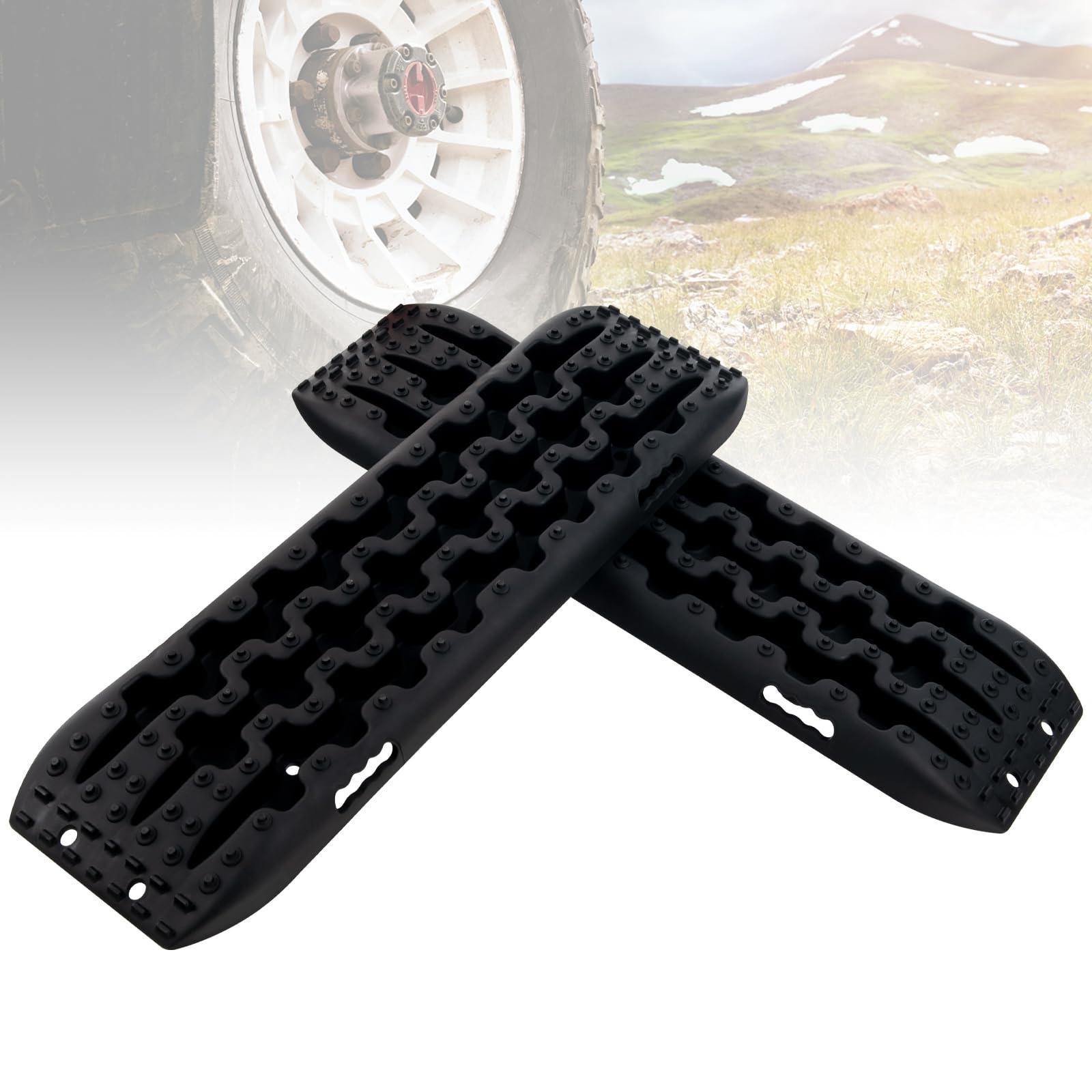 GOPLUS 2 x Sandbleche Anfahrhilfe, Recovery Board Offroad Tracks max. 10T Last, Traktionshilfe Traktionsmatte Auto bei Schnee,107 × 31 × 7 cm, Schwarz