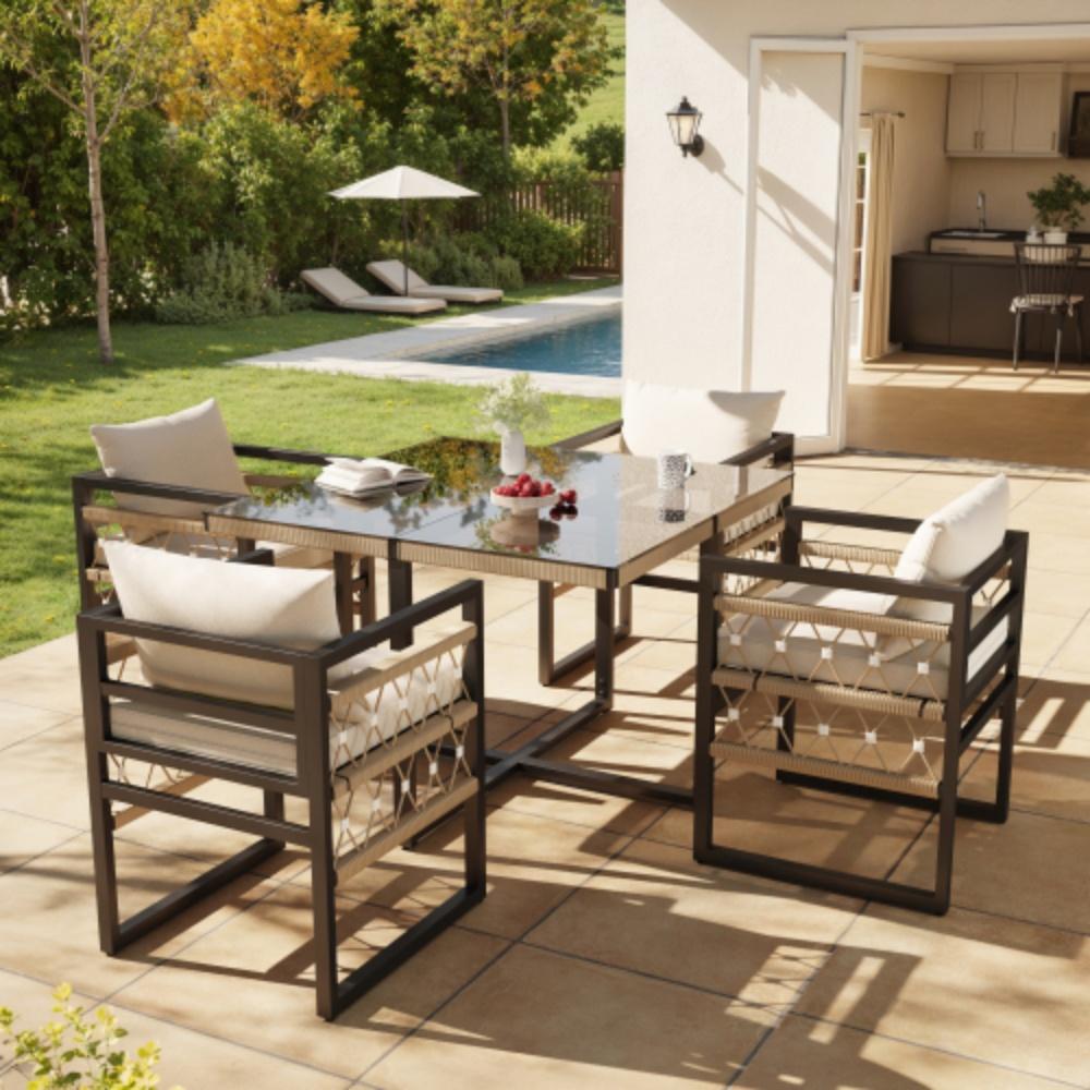 Gartensofa-Set,Gartenmöbel-Set mit 4 Kissen /1 Tisch & 4 Sesseln Terrassenmöbel