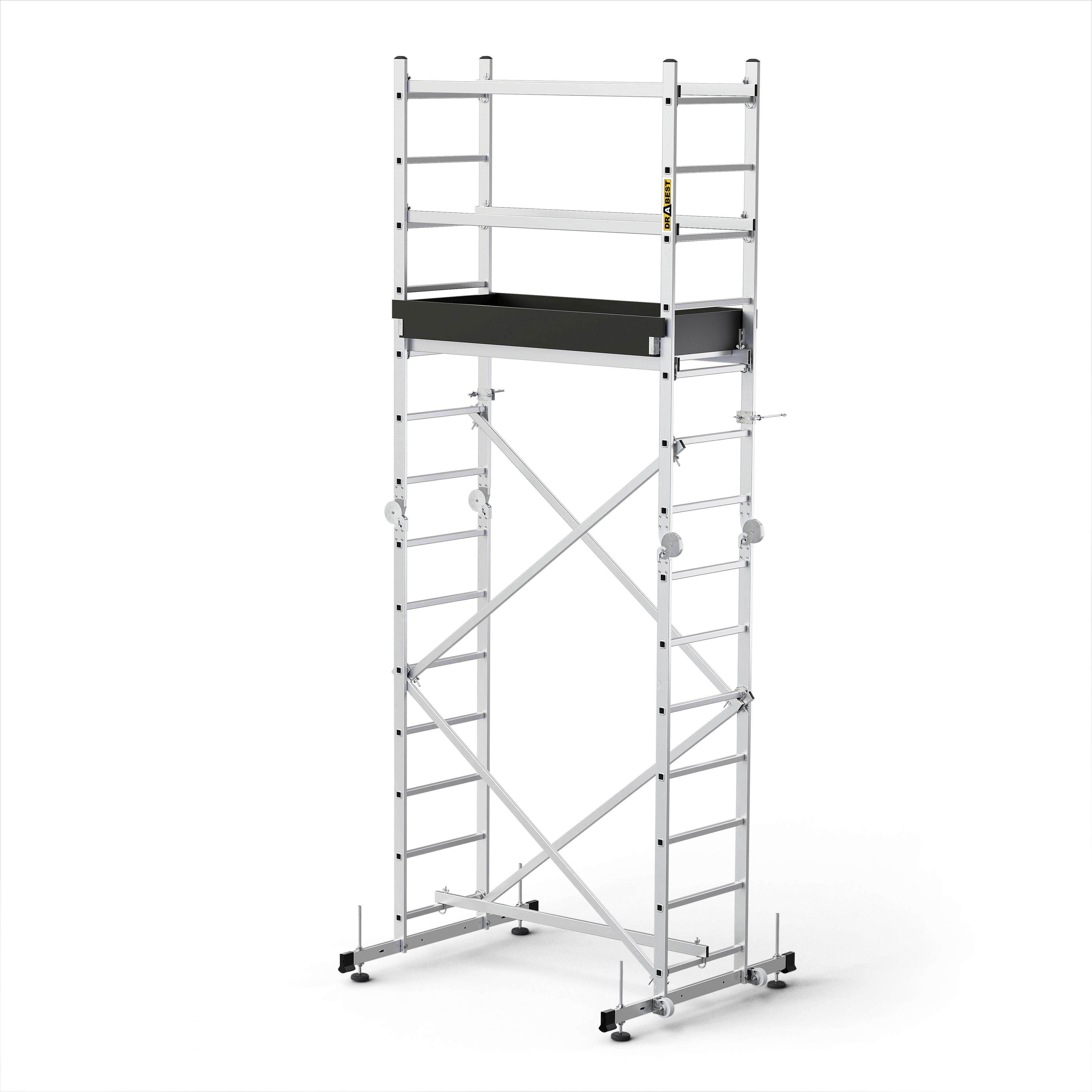 Drabest | Aluminiumgerüst - gerüst - Leitergerüst - leiter gerüst - bis zu 160kg - alu gerüst - arbeitsplattform - plattform alu gerüst AL-RU-HECTOR-PRO-2K