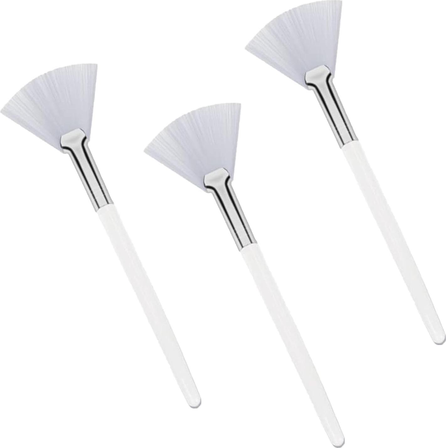Markenlos 3er-Set Gesichtsbürsten - Weiche Reinigungsbürste für Gesichtsmasken - Klare Stiel Weiße Fächerbürste - Kosmetikbürste für Frauen und Mädchen - Für Schlammmaske und Creme (15 cm x 4 cm)