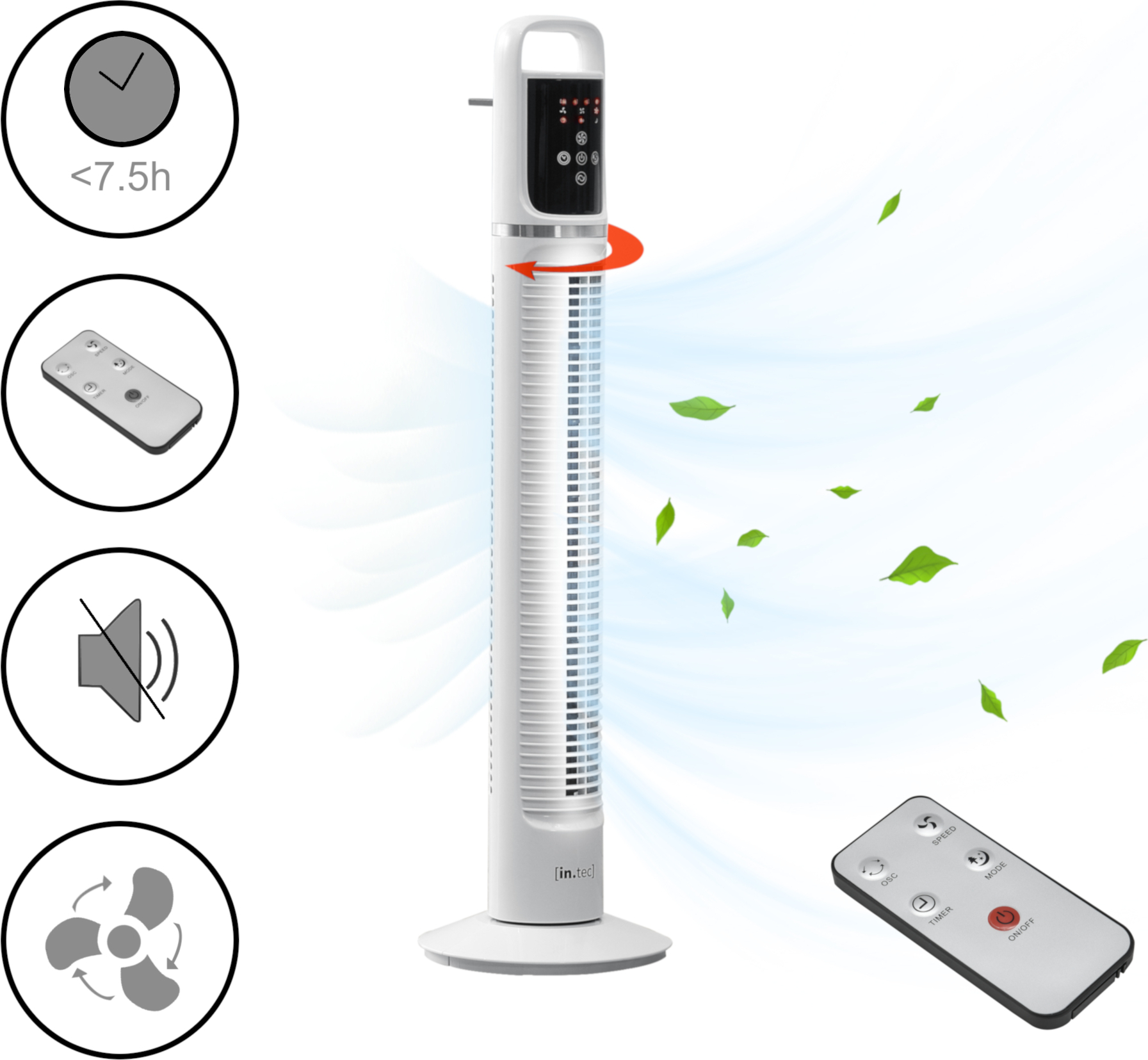 Turmventilator Standventilator Säulenventilator Funk Fernbedienung weiß [in.tec]