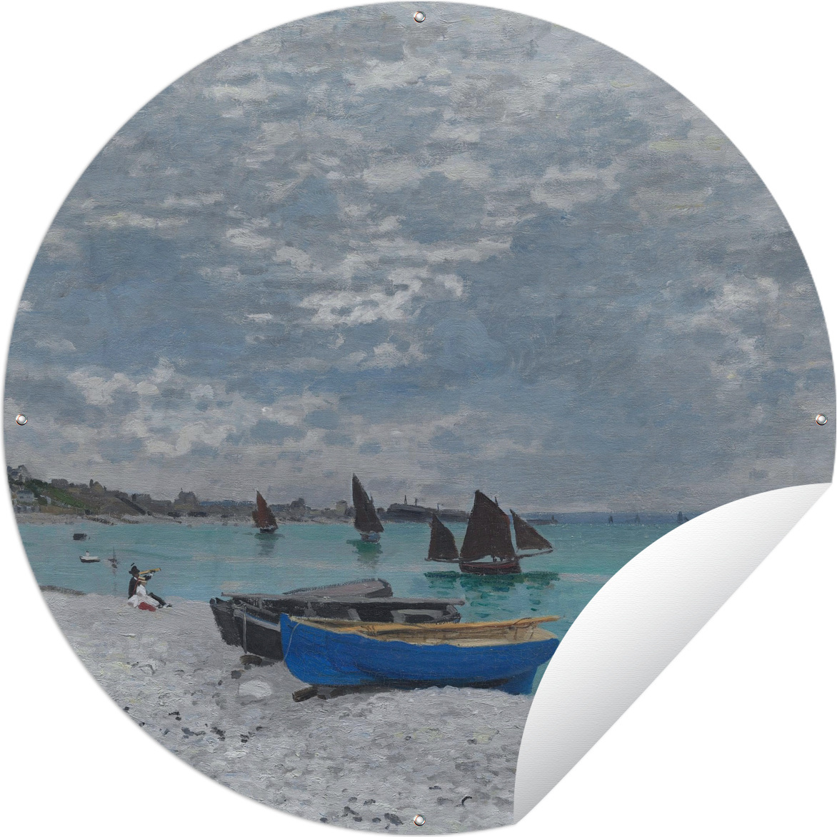MuchoWow® Gartenposter Outdoor-Poster Rund Der Strand von Saint-Adresse - Gemälde von Claude Monet Ø 120 cm Gartendeko Rundes Poster draußen 144|38370642