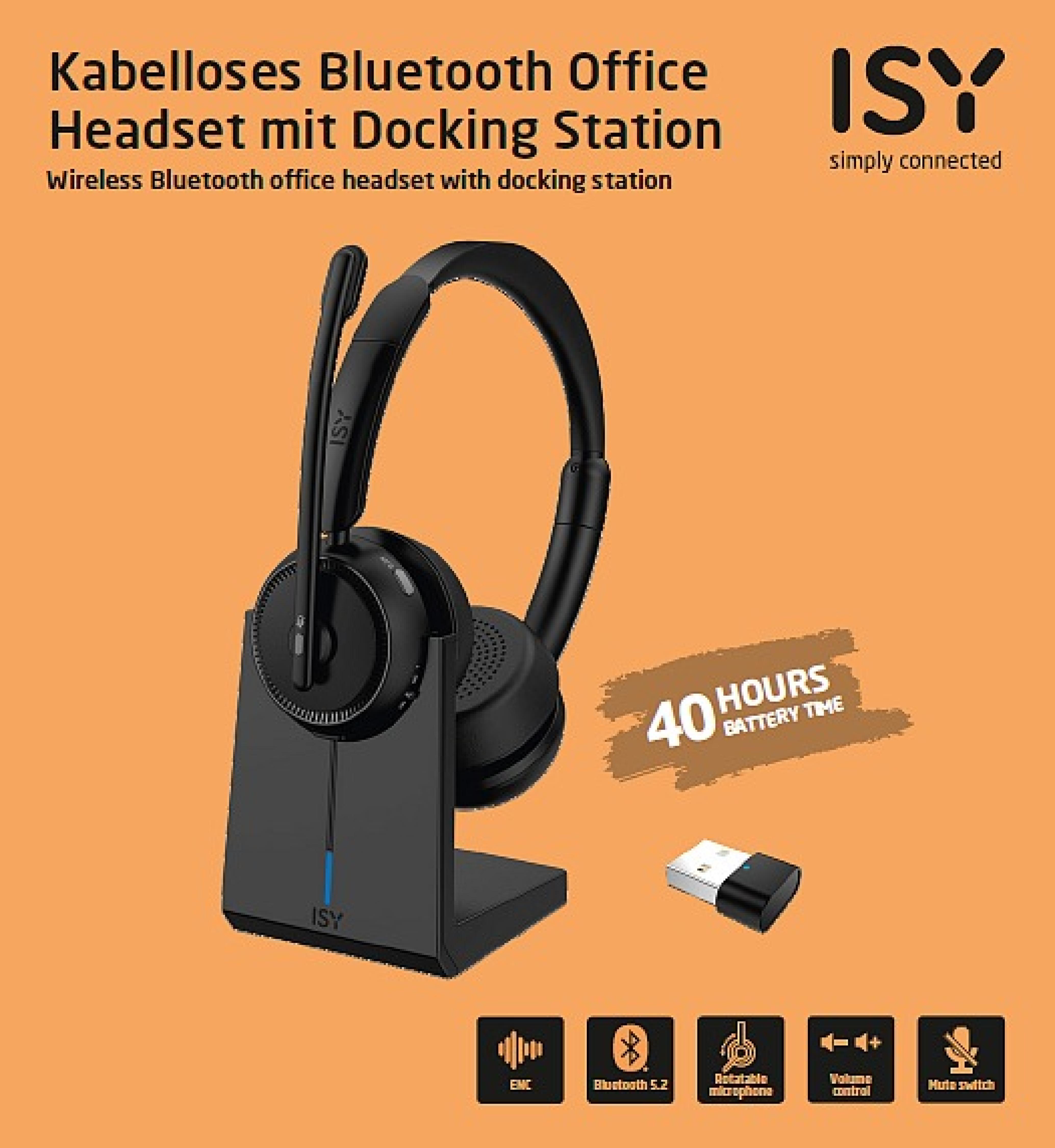 ISY Wireless Office Headset BT with Docking Station