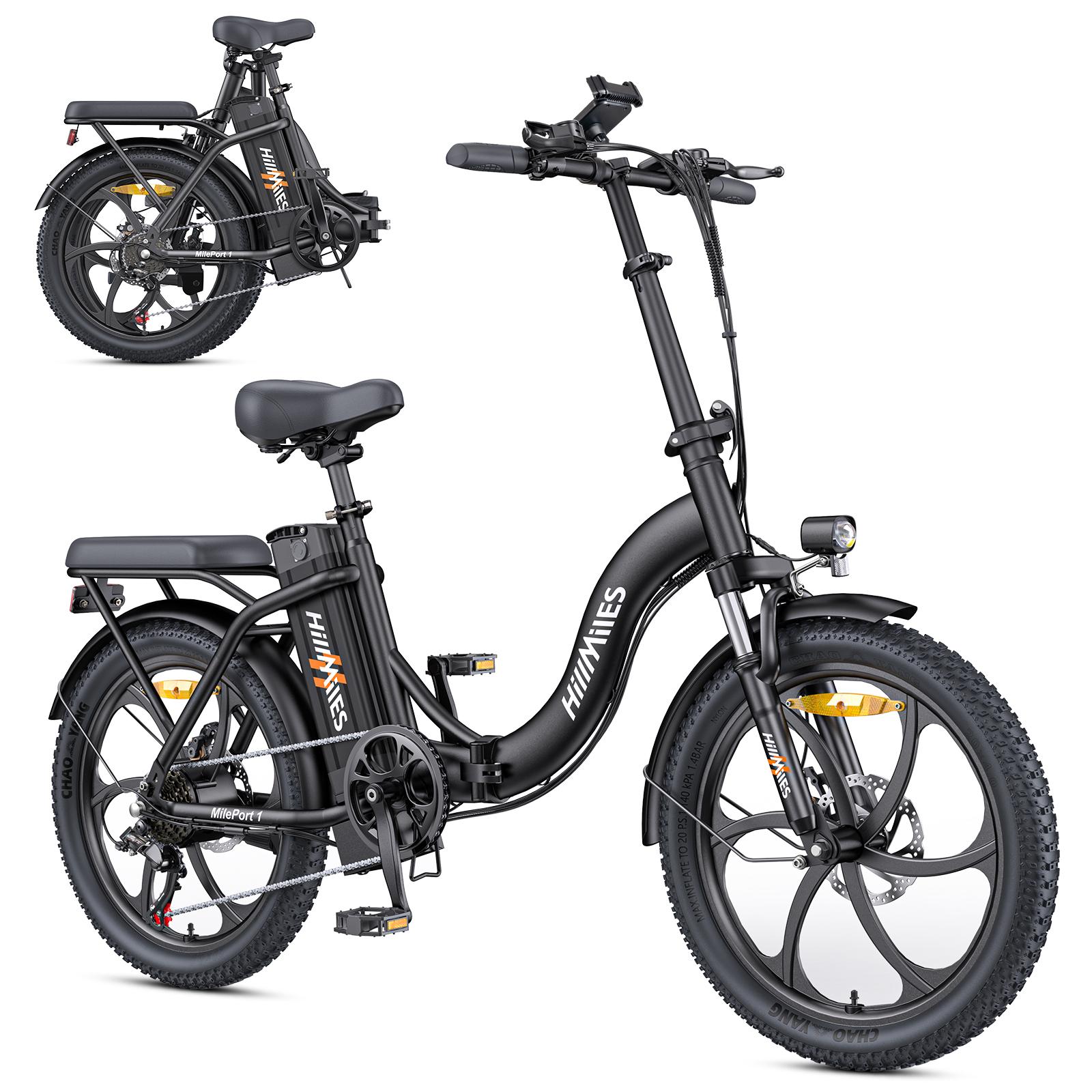 HillMiles E Bike, E-bike skladací bicykel s 36V 13Ah batériou do 80-100km, 20 * 3,0 palca, 7-rýchlostný SHIMANO, 250W motor a 25km/h MilePort 1