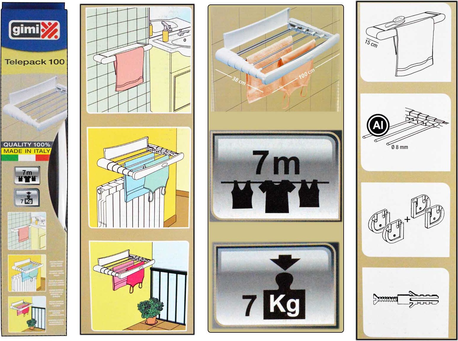 Gimi TELEPACK 100, Wand-Rack, Aluminium, Harz, Weiß, 7 m, 1000 mm, 380 mm D4.04_453_2,2