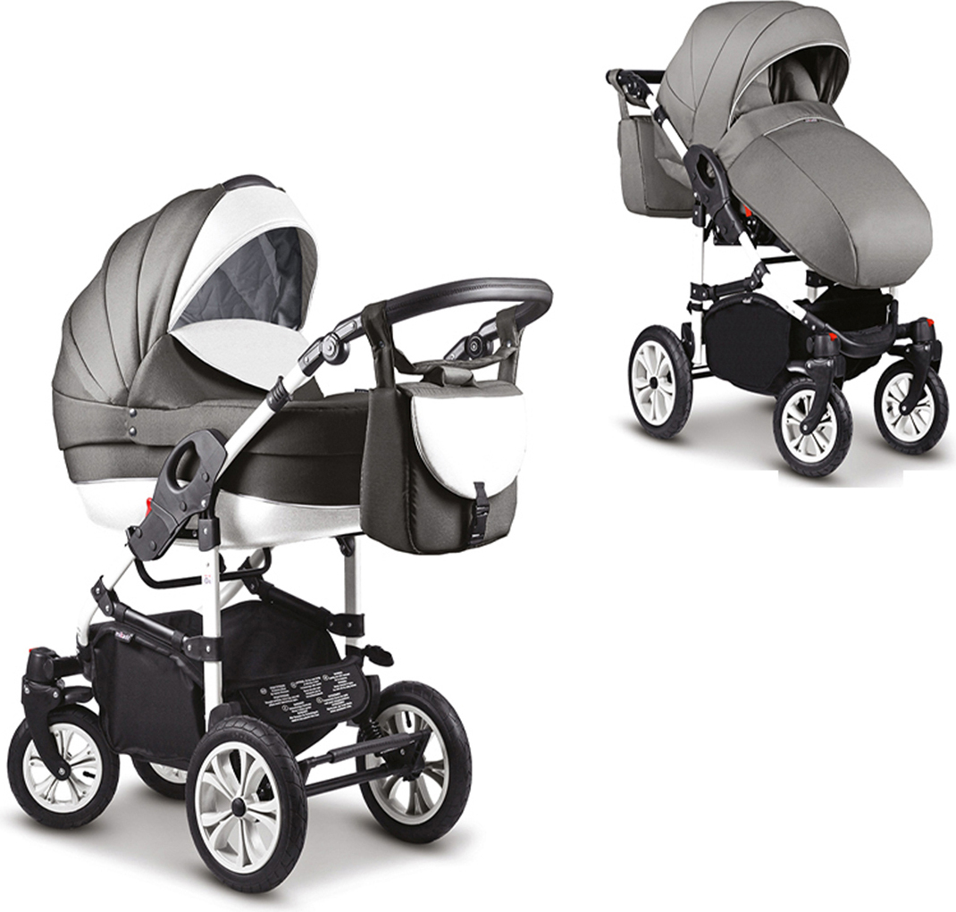 Kinderwagen-Set Craft 2 in 1 in Grau-Weiß - 13 Teile - in 18 Farben erhältlich