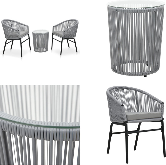 vidaXL 3 ks Bistro set s vankúšmi PE ratan sivý - Bistro set - Bistro sety - Sety záhradného nábytku - Sety záhradného nábytku