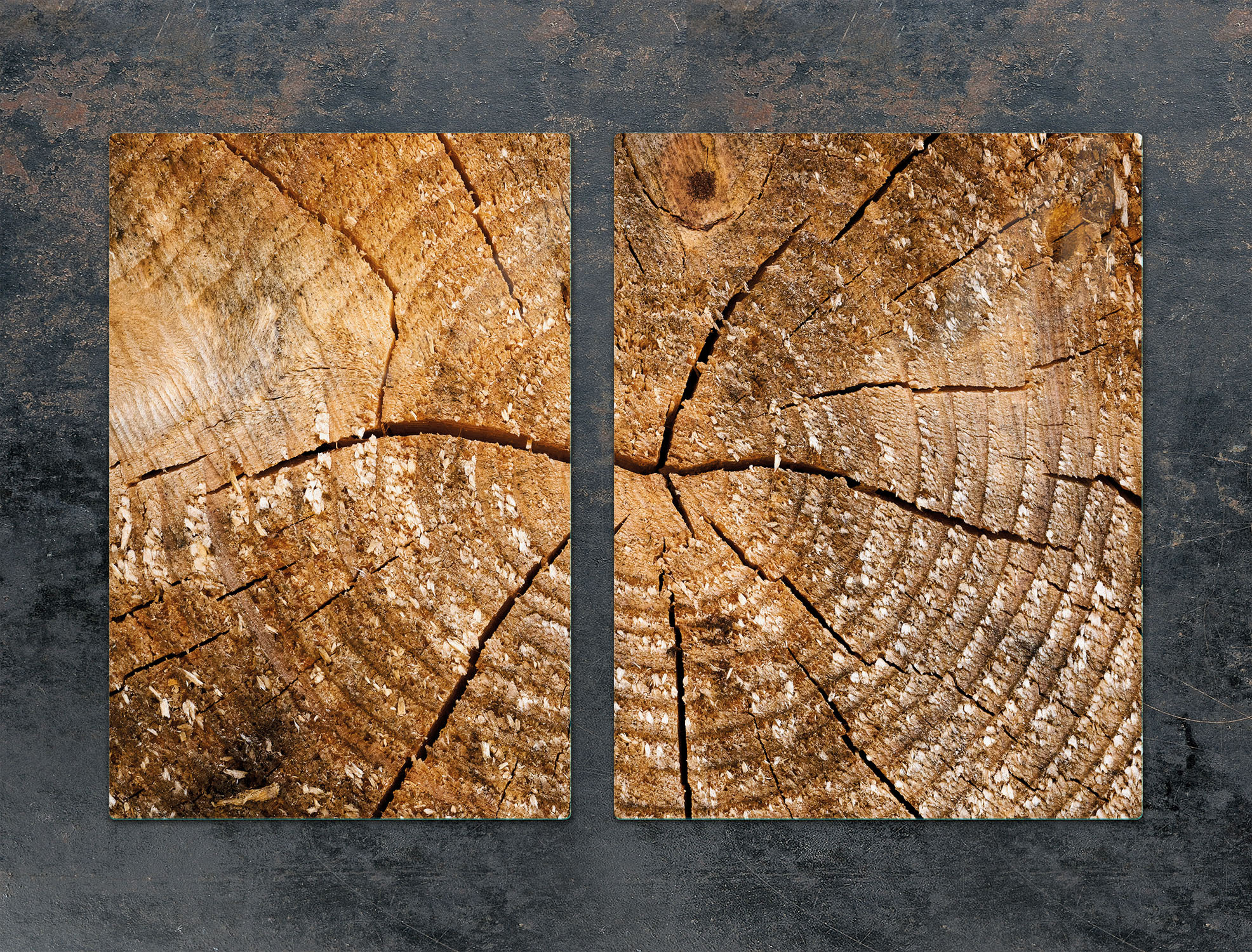 TMK ArtDeko Herdabdeckplatten 2 teilig 75x52 Ceranfeld Abdeckung Glas Schneidebrett Holz Braun