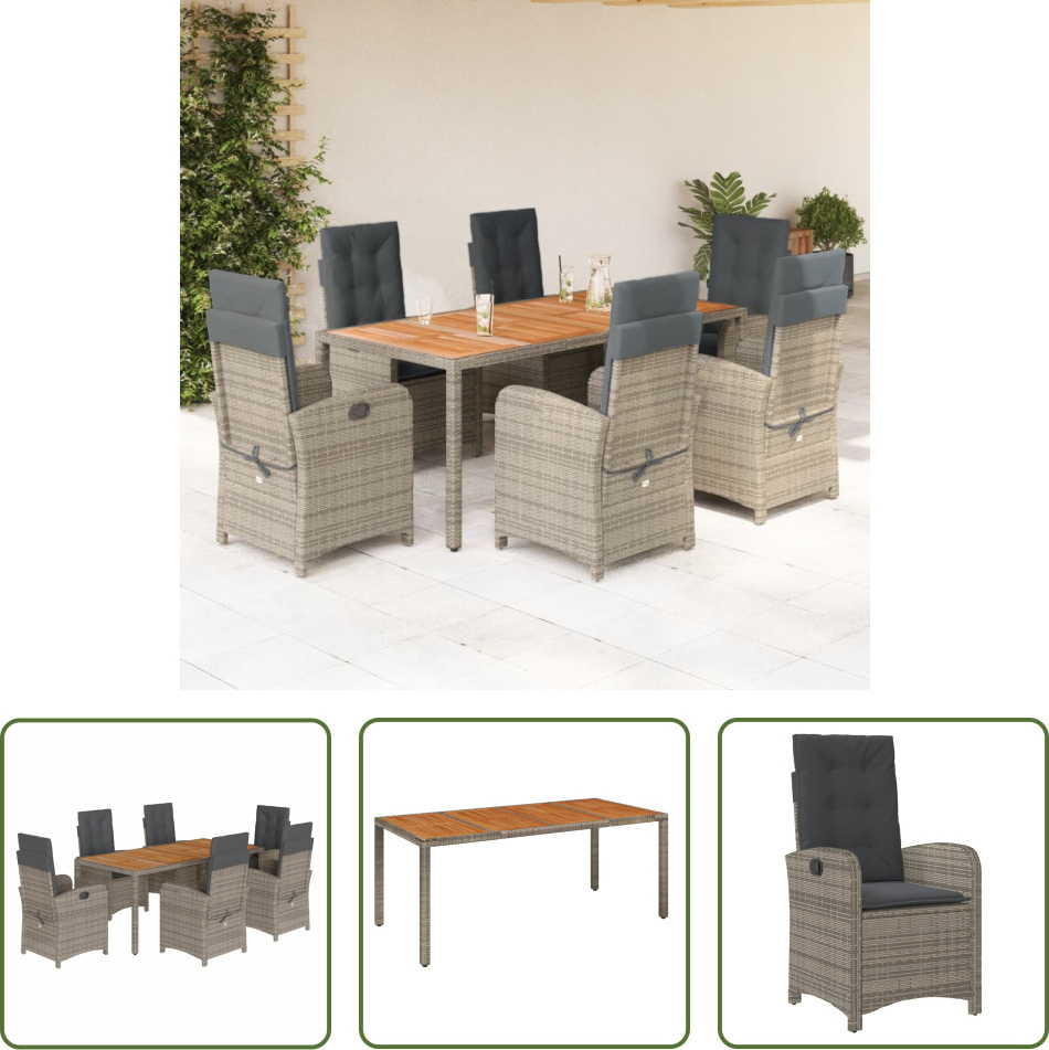 The Living Store 7-dielny záhradný jedálenský set s vankúšmi sivý polyratan