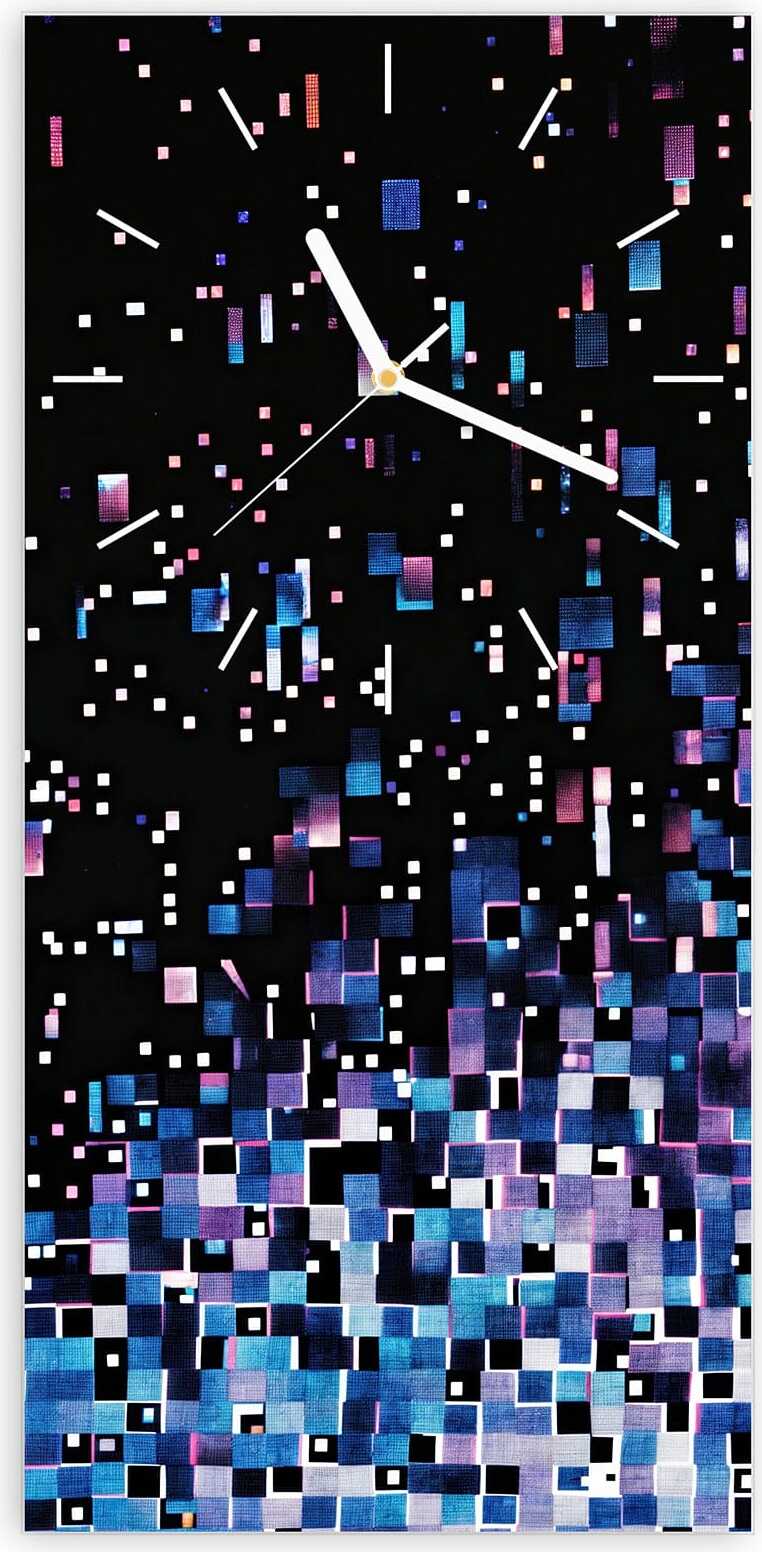 Primedeco Wanduhr aus Glas mit Motiv Pixelmuster- 30 x 60 cm - inkl. Aufhängesystem