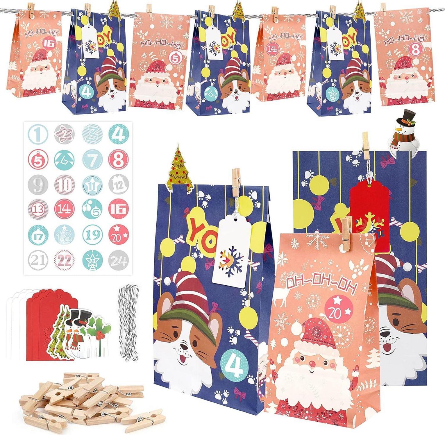 Adventný kalendár pre deti DIY XXL darčekové tašky Vianočný adventný kalendár 24 vzorov