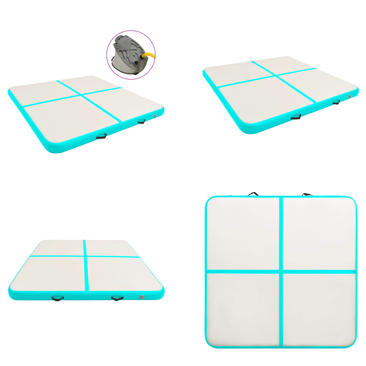 vidaXL Aufblasbare Gymnastikmatte mit Pumpe 200x200x15 cm PVC Grün - Gymnastikmatte - Gymnastikmatten - Gymnastik Yoga Matte - Gymnastik Yoga Matten HL92699