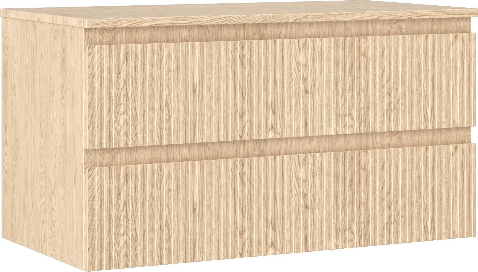 Mexen Rivel Badezimmerschrank 90 cm mit Arbeitsplatte, 2 Schubladen, Rillen, Eiche - 91A20-09047-2-BFFC81