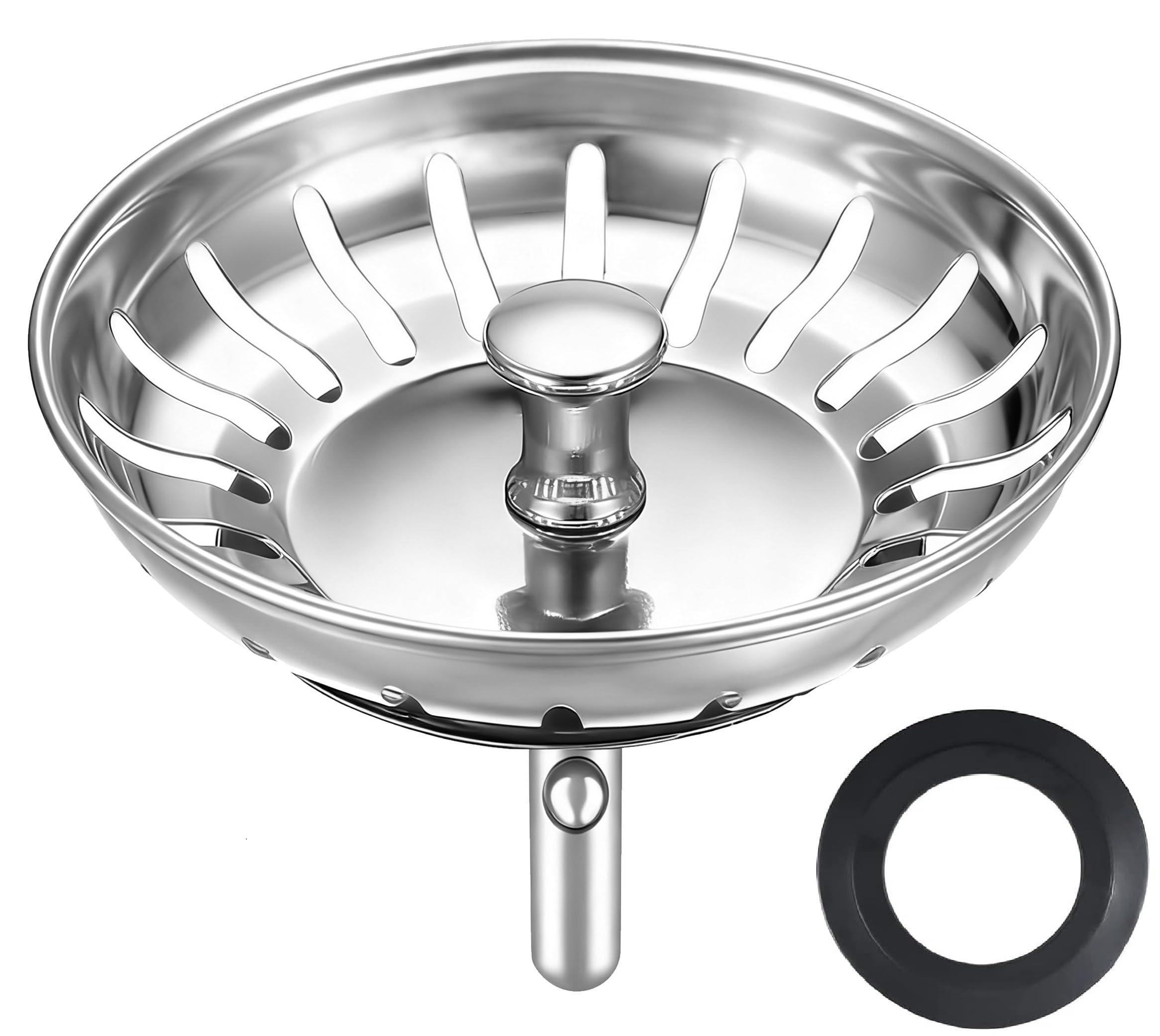 Markenlos Küchenabflussstopfen mit Siebeinsatz Ø 79/80 mm, Abflussstopfen, Siebkorb und Abflusssieb für Küchenabflüsse, Franke Blanco Abflusszubehör, für Abflüsse ab 80 mm, 2 Ersatzdichtungen für den Siebkorb.