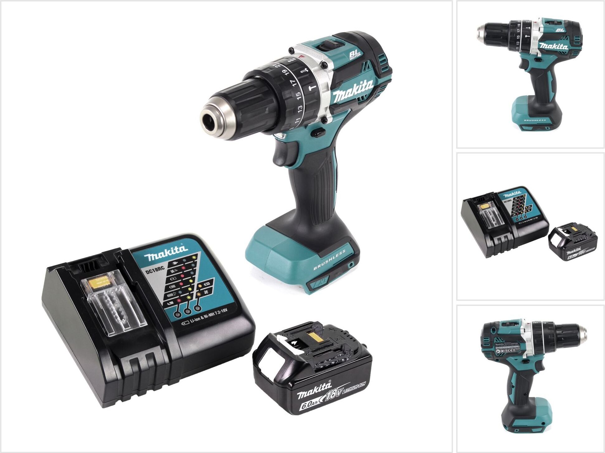 Akumulátorová príklepová vŕtačka Makita DHP 484 RG1 18 V 54 Nm bez kefiek + 1x akumulátor 6,0 Ah + nabíjačka