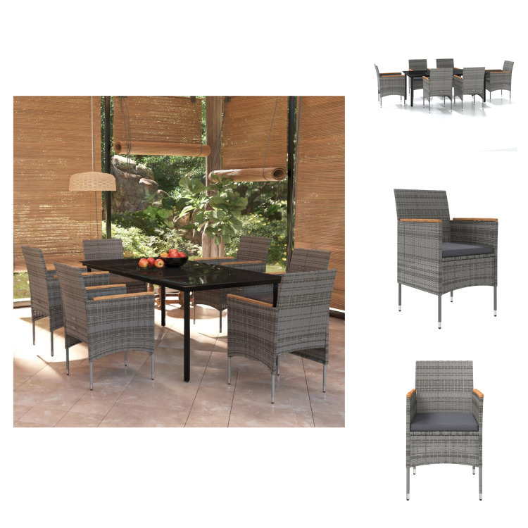 vidaXL 7-dielny záhradný jedálenský set s vankúšmi sivý a čierny - Záhradné nábytkové zostavy