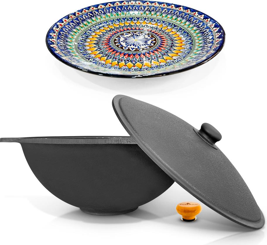 Davr Metall Kazan Gusseisen 22 L Holzgriff Kochtopf Kasan Lagan WOK Asia Plov
