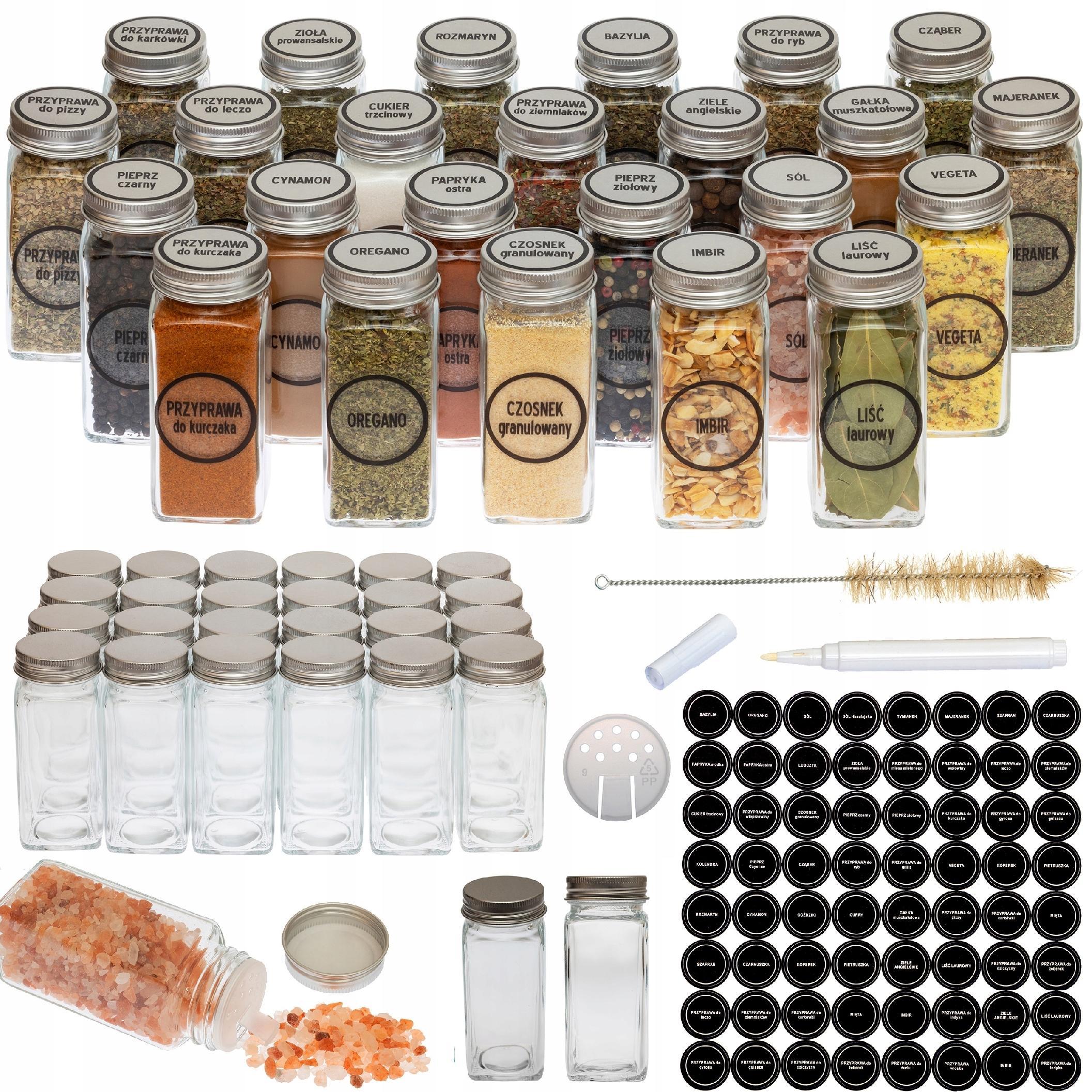 ZLARO Set mit 24 Gewürzgläsern (120 ml) + 68 Etiketten für Gewürzgläser