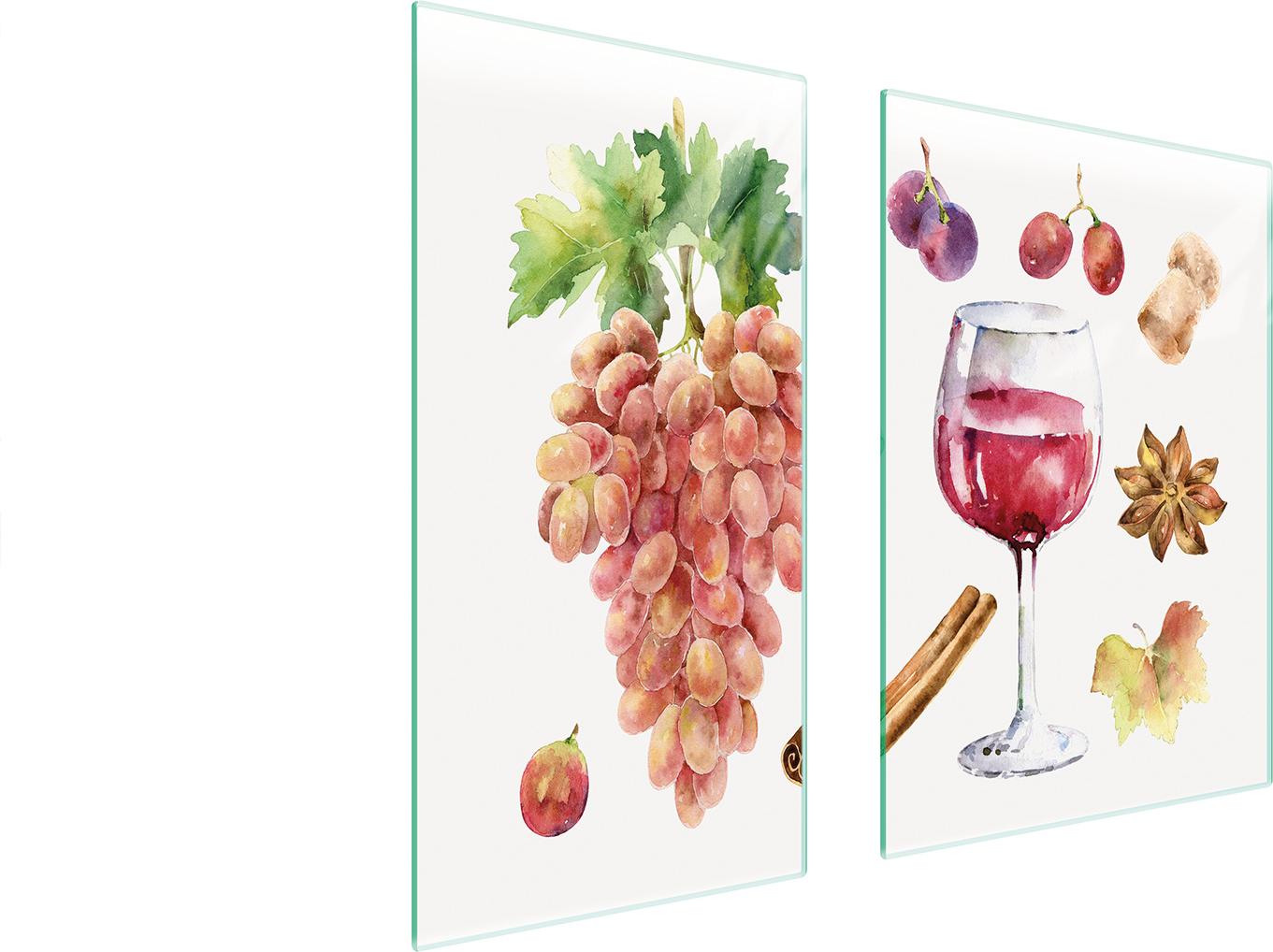 TMK ArtDeko Herdabdeckplatten 2 teilig 75x52 Ceranfeld Abdeckung Glas Schneidebrett Wein Obst