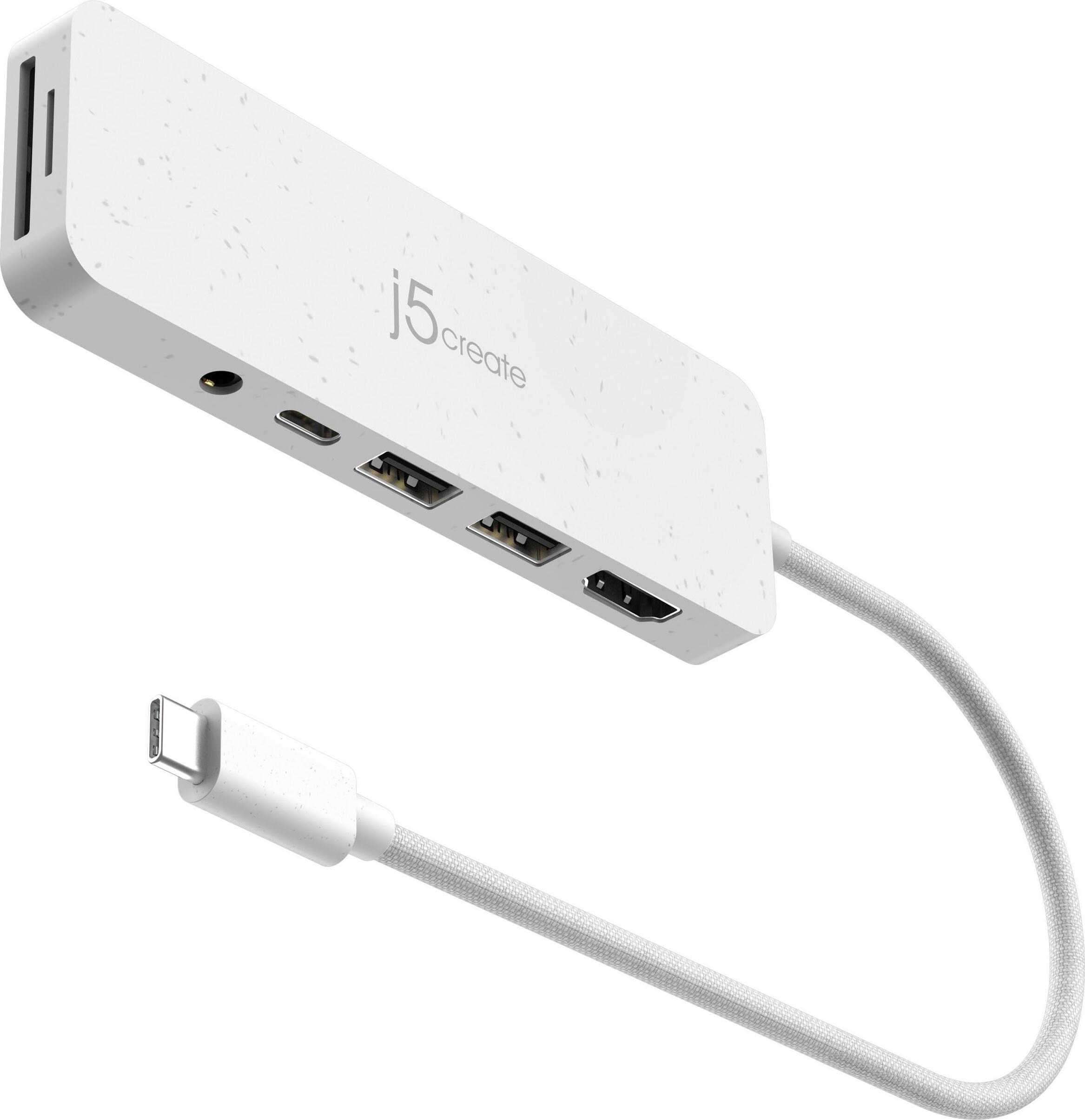 j5create JCD373EW-N, USB Typ-C, 3.5mm, HDMI, USB 3.2 Gen 1 (3.1 Gen 1) Type-A, USB Typ-C, Microsd (transflash), SD, 5000 Mbit/s, Biela, 100 W