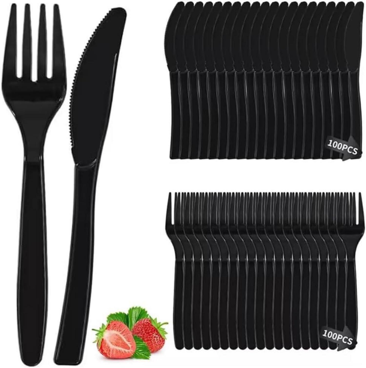 Sonstige Plastikbesteck Set 200-teilig Schwarz für Familienfeiern & Outdoor