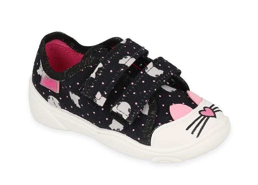 Tenisky plátenky kecky Befado 907P151 čierne, mačičky, suchý zips 25
