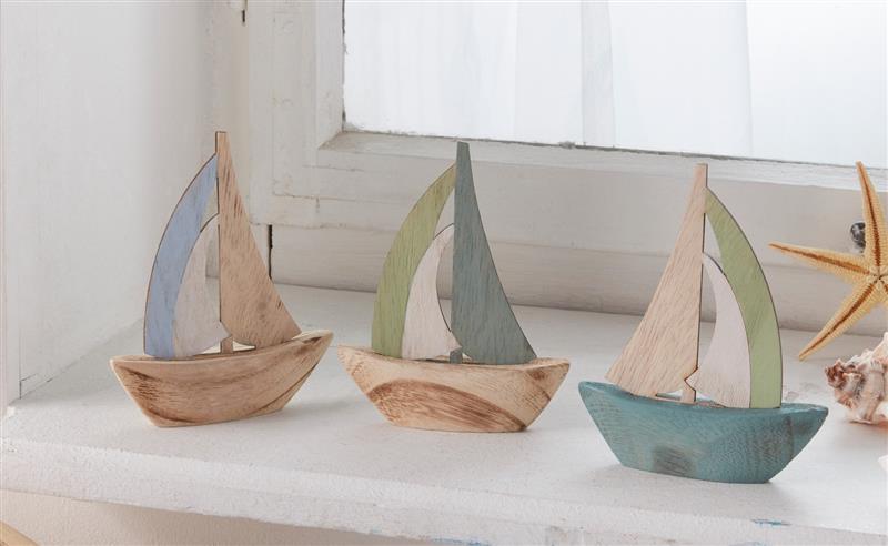 Dekoleidenschaft 3 Mini Segelboote aus Holz, 10x12 cm, maritime Deko, Segelschiff, Dekoboot, Holzschiffchen