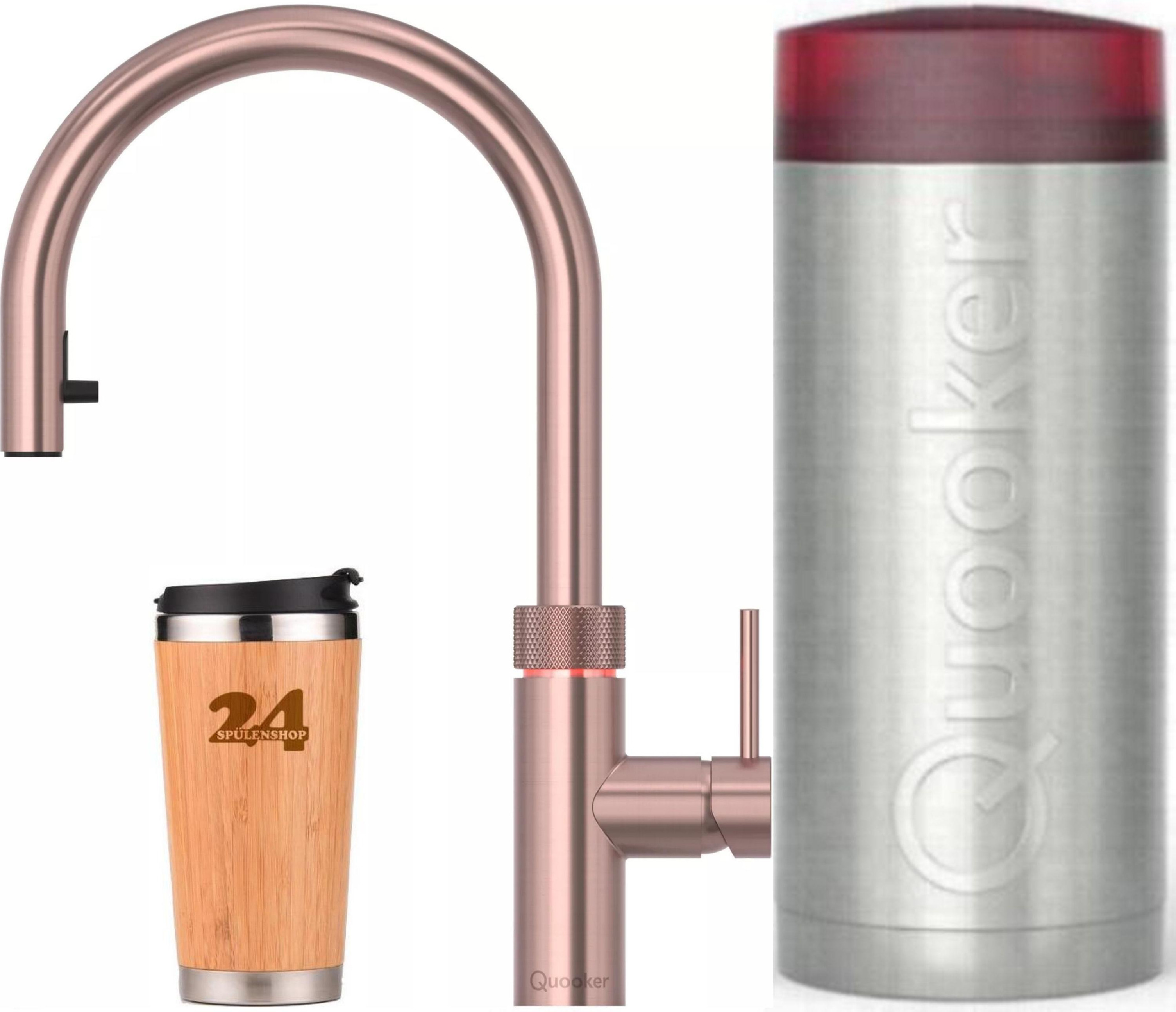 »QUOOKER Flex COMBI+ B Zugauslauf Kupfer Rose' PVD & 100°C Armatur (22+XRCO)« Spültischmischer mit 100°C Kochendwasserfunktion Inkl. Thermobecher 500417 *Spülenshop24