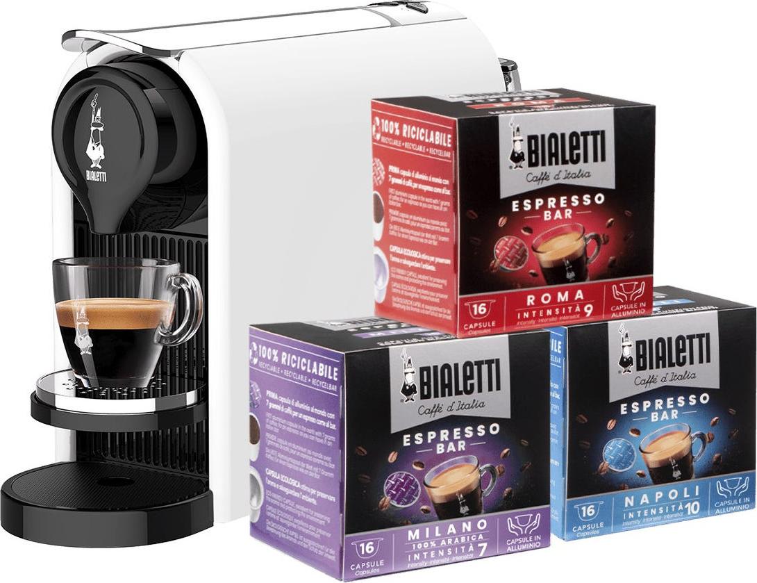Bialetti Gioia Plus, Kávovar na kapsule, 0,5 L, Kávová kapsula, 1200 W, Čierna, Strieborná, Biela