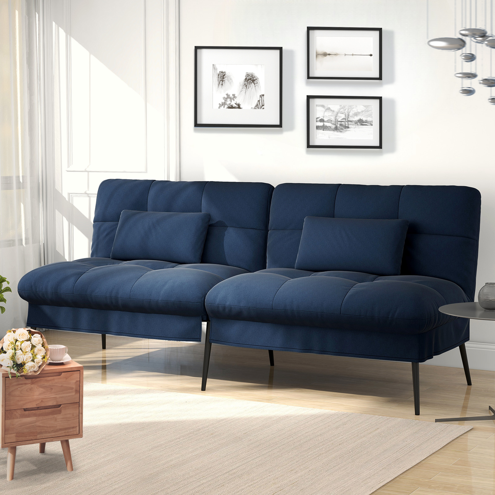 Canapé D'angle Modulaire En L - 105 Cm D'assise Profonde, Velours Côtelé, Livré Compressé (noir)