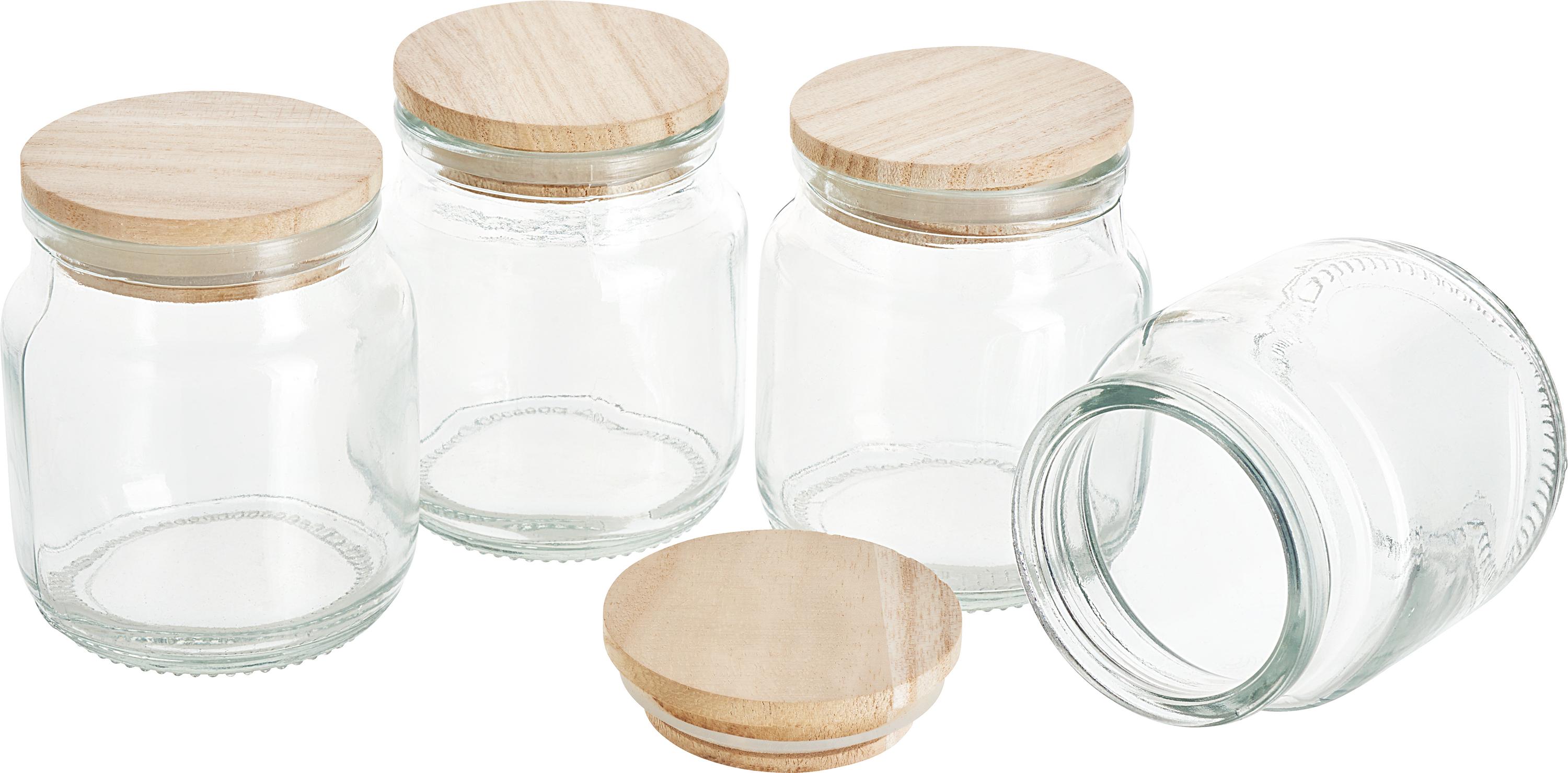 VBS Vorratsglas mit Holzdeckel, 4 Stück, ca. 100 ml, Glasbehälter, Gewürzgläser