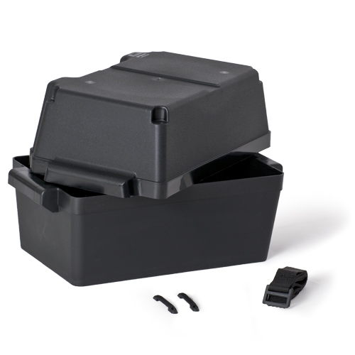 Batteriebox Mit Doppelten USB-Anschlüssen & Spannungsanzeige – Für Boote, Camping, 44x24,5x27 Cm, Inkl. Haltegurte