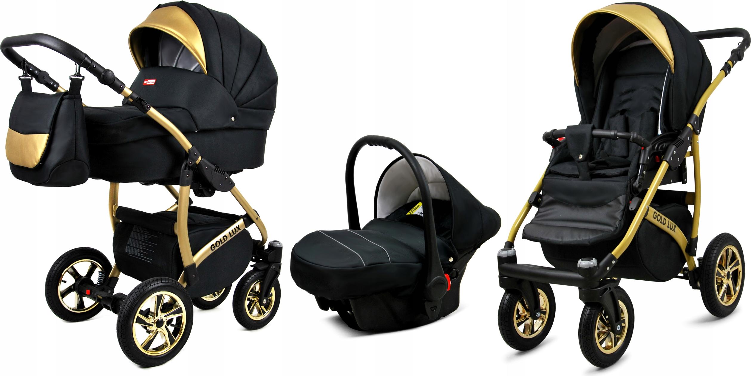 BabyLux Gold Lux | 3in1 Kinderwagen Set | Onyx | Kombikinderwagen | Kinderwagenset | Buggy + Ba