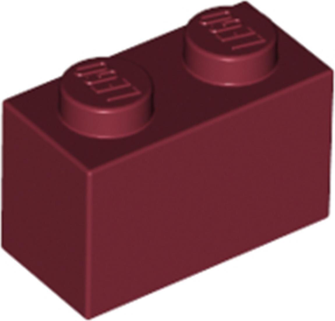 LEGO kocka 1x2 (3004), tmavocervená, 100x