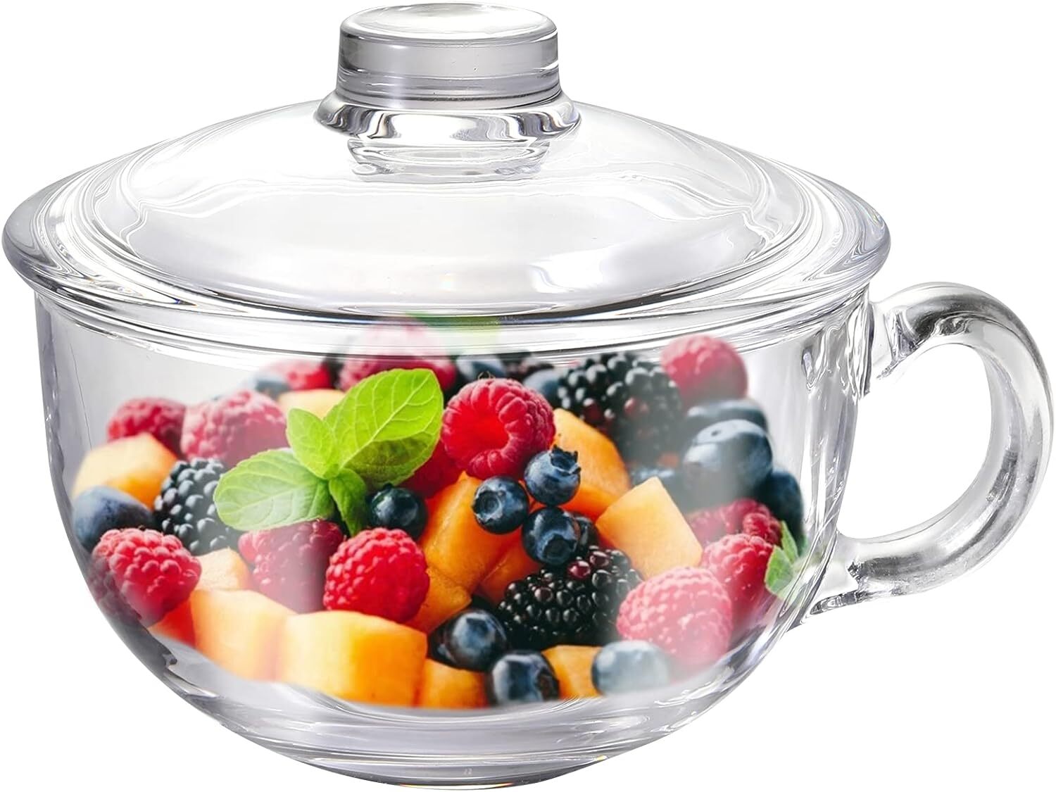 RPSTrading Müslischüssel aus Glas Suppenschüssel aus Glas mit Griff, klare kleine Schalen mit Glasdeckel Haferflocken-Frühstücksschalen Mikrowellensichere Glaswaren Joghurtschüssel zum Dessert Pasta Reis, 600ml ZLN-20240815-KA2TZ2-CF