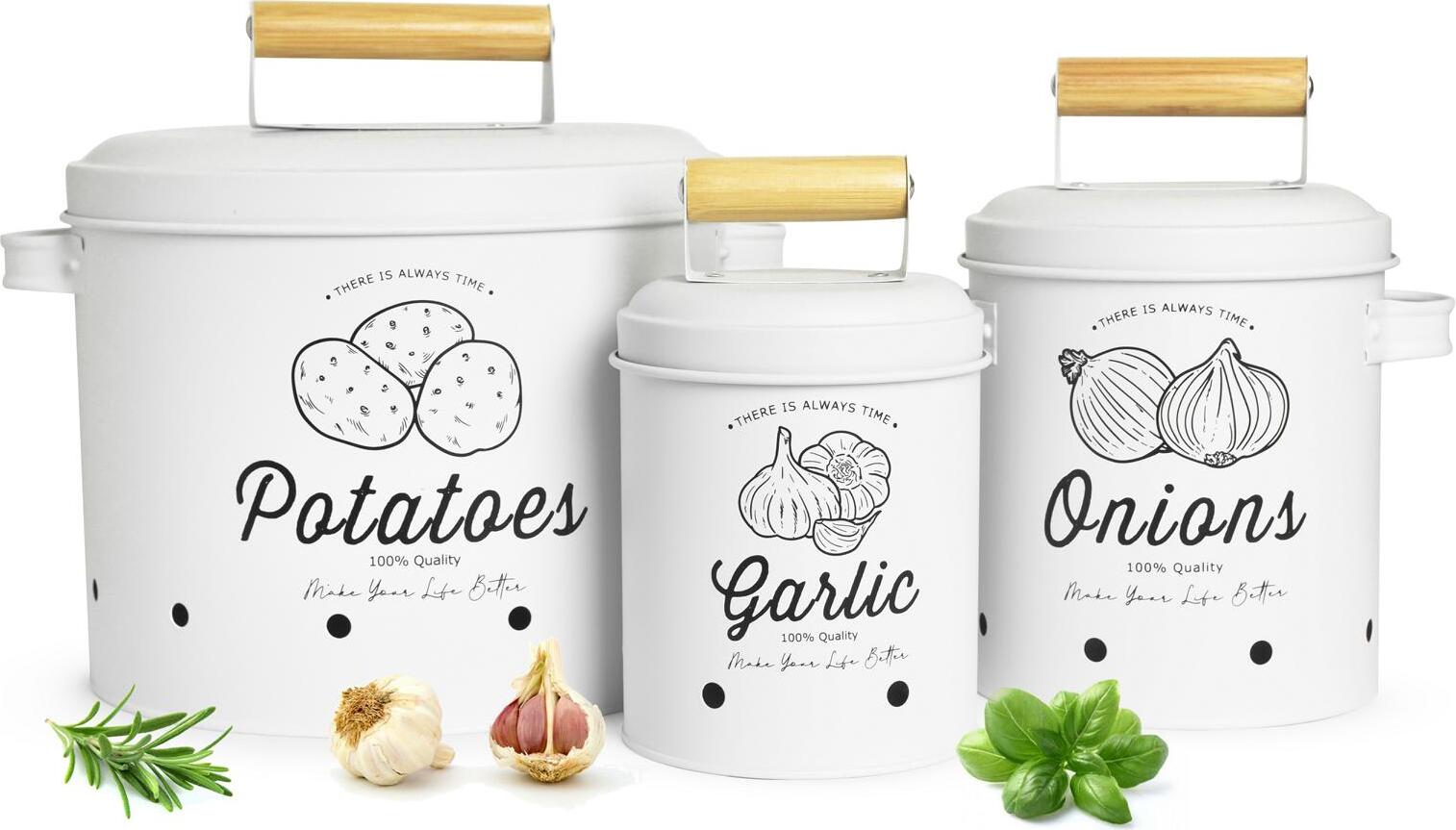 SET DI 3 lattine per patate e aglio con coperchio, contenitori per