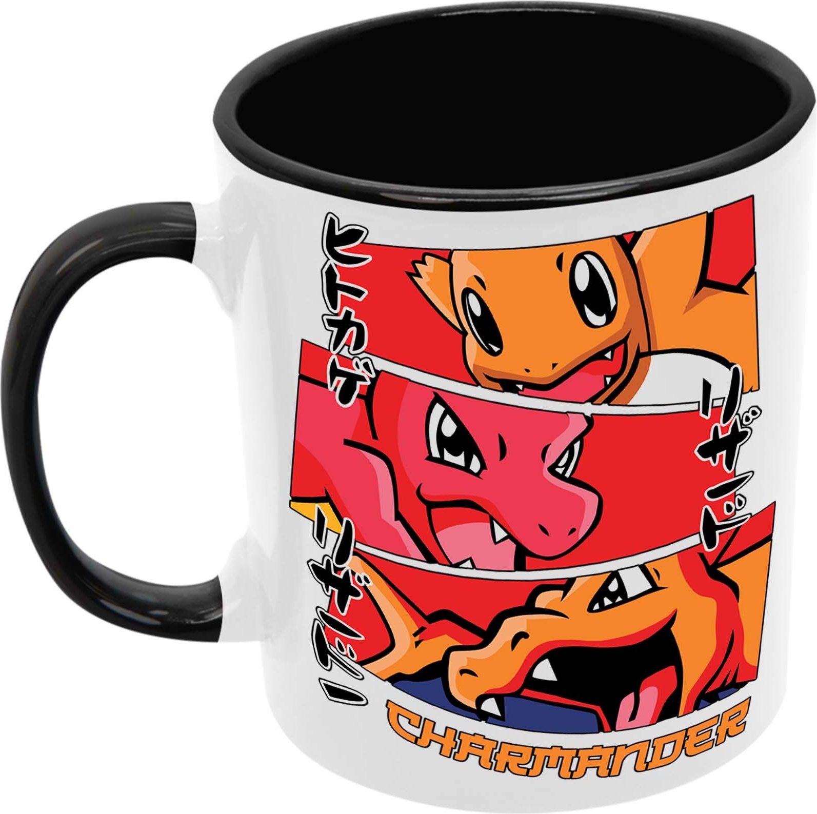 Charmanderstagesv6-07 Hrnček Dar Tasse Mug Anime Manga Japan Animation Pokemon Pikachu Ash Charizard Arbok Charmander Meowth Squirtle, Čierna 330 ml