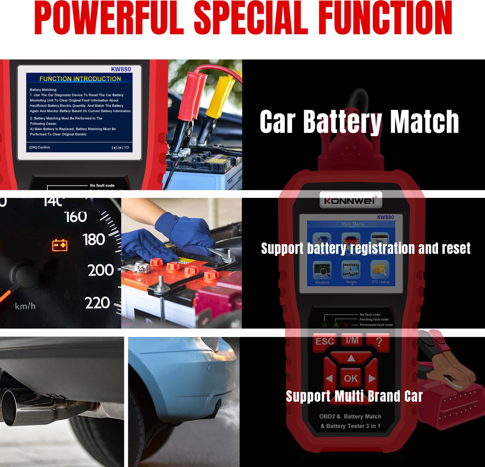 Gistuch KONNWEI KW880 Universal-Batterietester und Car-Match-OBDII-Diagnosefehlerscanner für 6V-12V-Motorradtests
