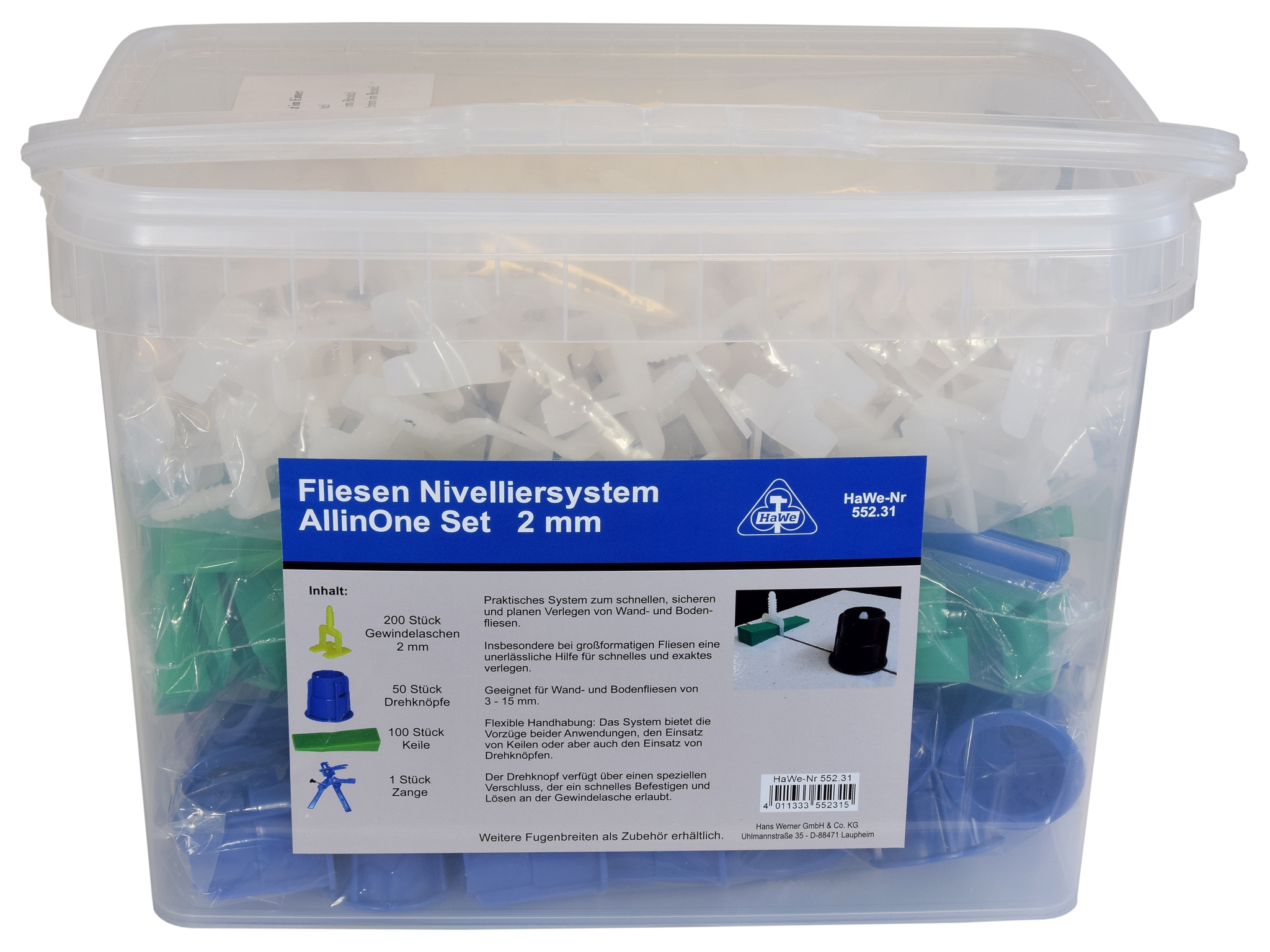 HaWe Fliesen-Nivelliersystem Basis-Set 552.31 Verlegehilfe, Plan verlegen, Verlegesystem - 2mm