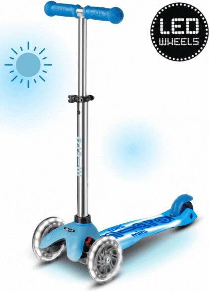 Micro Kinderroller Maxi Micro Glow+ LED blau - leuchtender Roller mit LED Rädern