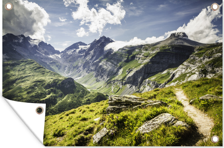 MuchoWow® 90x60 cm Outdoor-Poster Gartendeko Sichtschutz Garten Poster für den Garten Berglandschaft in einer Schweizer Landschaft 133|45979546