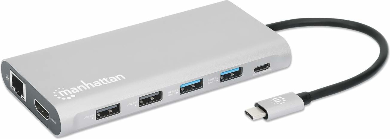 Manhattan 130660 - Kabelgebunden - USB 3.2 Gen 1 (3.1 Gen 1) Type-C - 100 W - 10,100,1000 Mbit/s - Aluminium - MicroSD (TransFlash) - SD - SDHC - SDXC