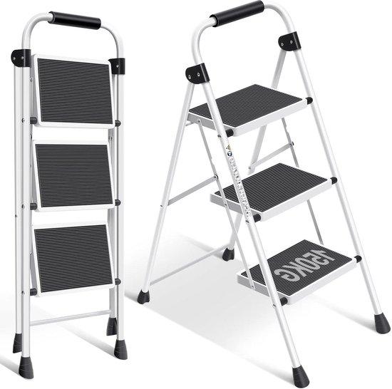 OEM Dreistufige Leiter mit Geländer, tragbare Treppenleiter, antislip-Fußsohle, breite Leiter, leichte Aufstiegshilfe, einklappbare Stabilitätsleiter, Haushaltsleiter für Küche und Büro, weiße Leiter 2026