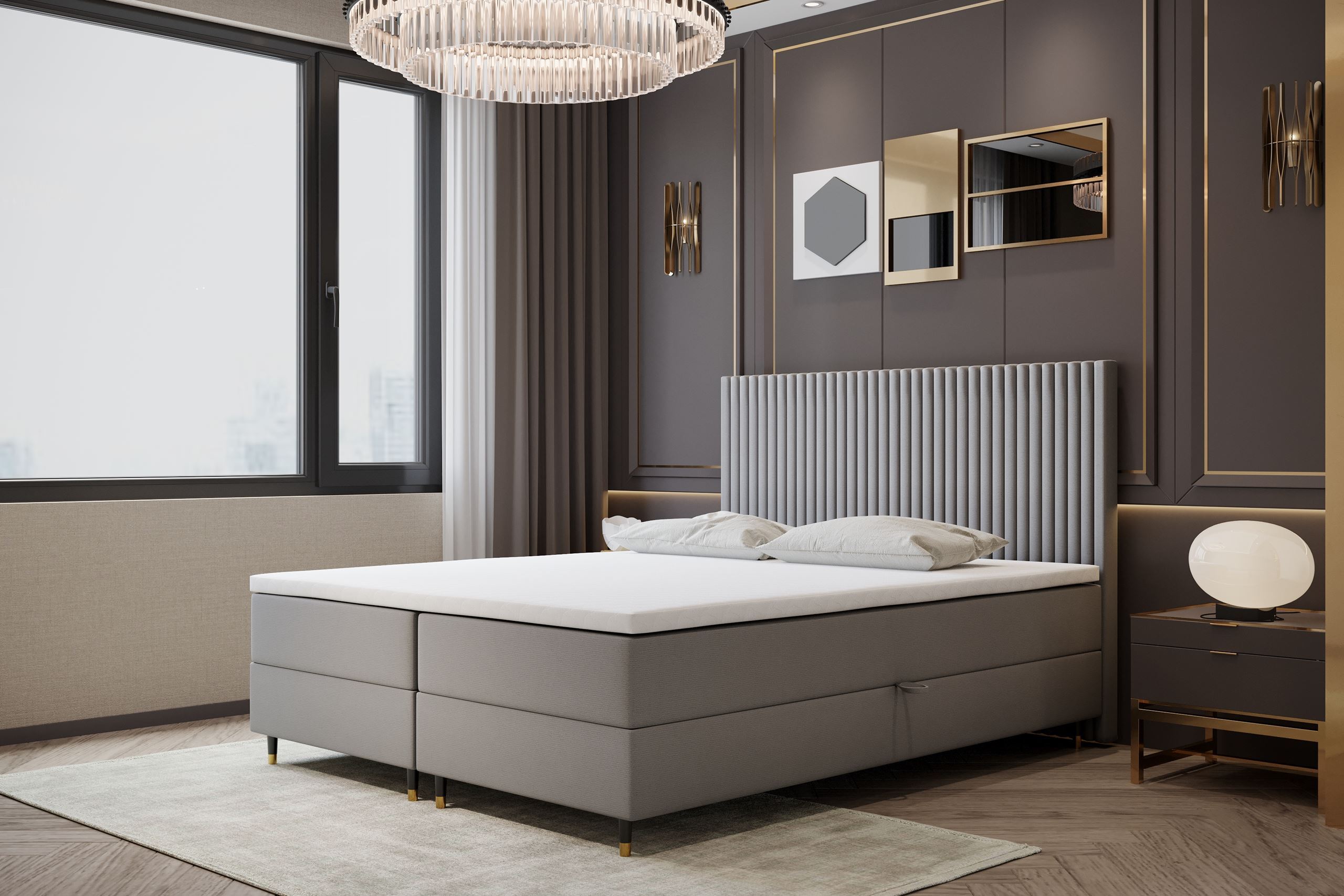 TRADA Boxspringbett 140 x 200 Estepona mit Bettkasten un Pocket-Matratze Grau ESTEPONA140-GREY