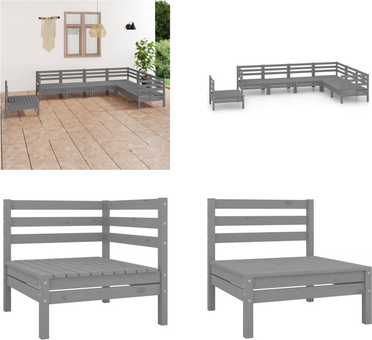 vidaXL 7-dielna záhradná obývacia súprava z masívneho dreva borovica sivá - záhradná obývacia súprava - vonkajšia obývacia súprava - drevená pohovka - drevená záhradná pohovka