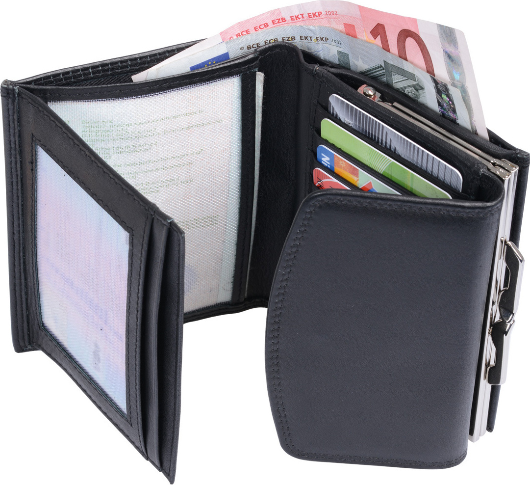 Lemondo Leomondo Damenbörse Leder schwarz Bügelbörse Knipser 3493001