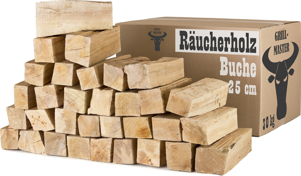 Buche Smoker Holz Räucherholz Brennholz 30 kg Buchenholz ohne Rinde 25 cm Kaminholz Smoke Feuerholz Grillen Wood BBQ Rauch Raeuchern Smokewood Grillmaster