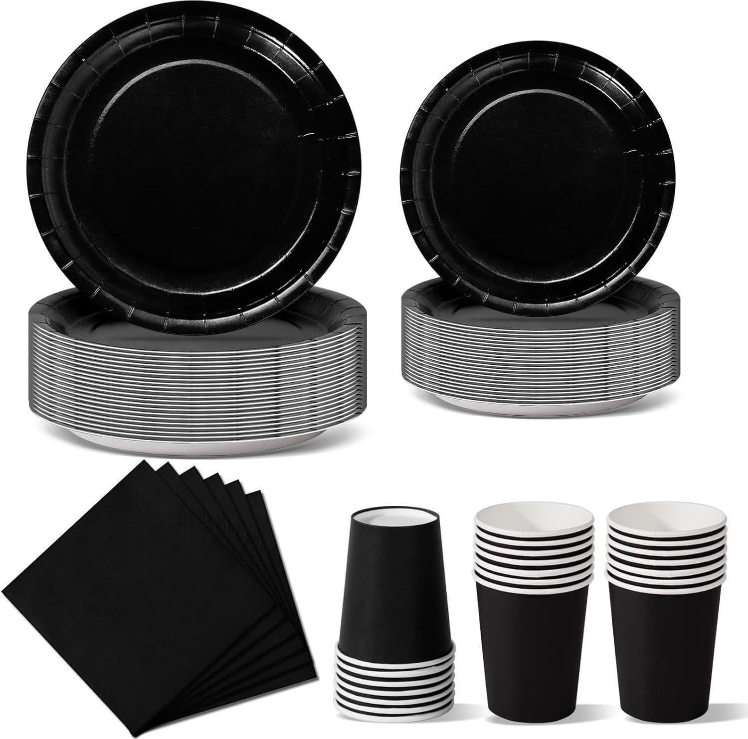 Sonstige Nkaiso Schwarz Partygeschirr Set, 96-teilig - Pappteller, Becher, Servietten - Geburtstagsdeko Bunt