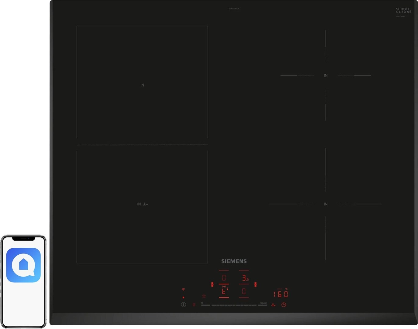 Siemens iQ100 ED651HSC1E čierna Vstavaná 60 cm indukčná varná doska 4 zóny
