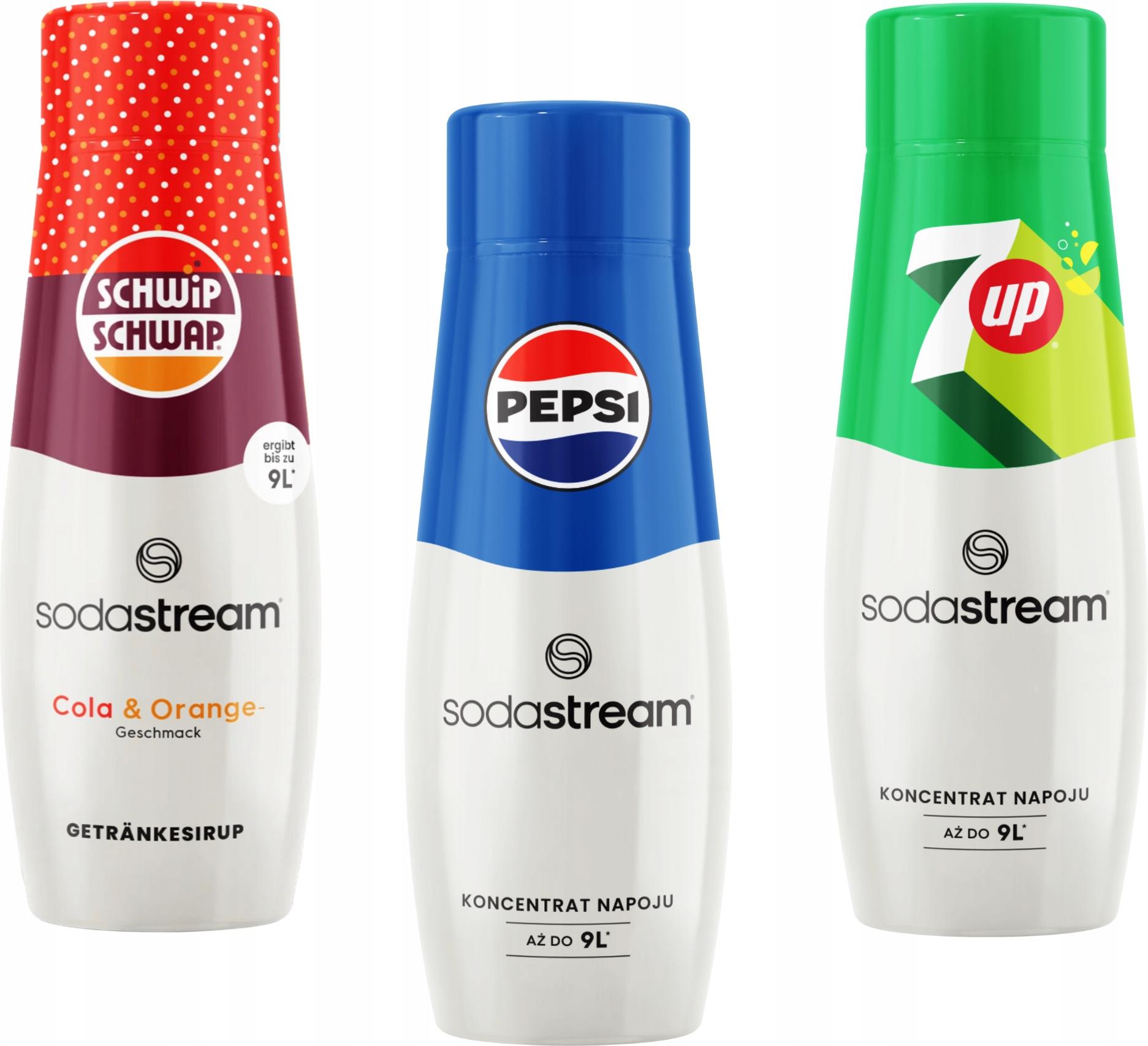 sada 3 koncentrátov Sodastream Cola Orange Schwip Schwap + Pepsi + 7up